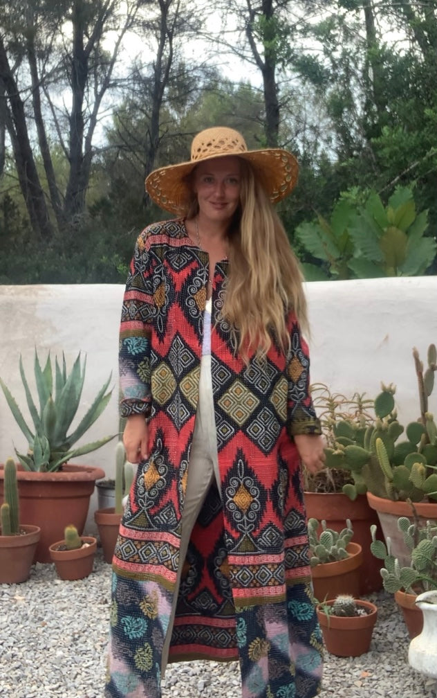 Beautiful handmade Indian Kantha long jacket up-cycled by Vagabond Ibiza