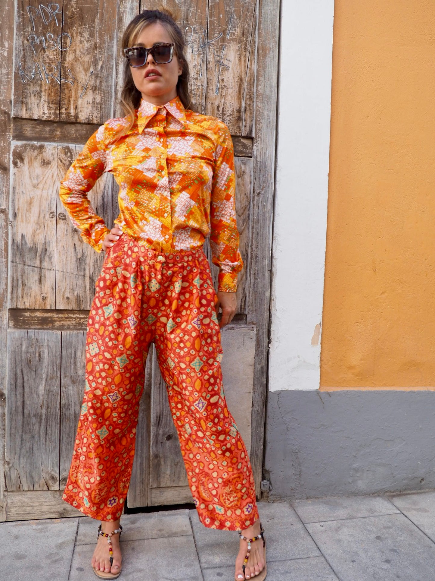 Vintage 1970’s Indonesian orange printed pants