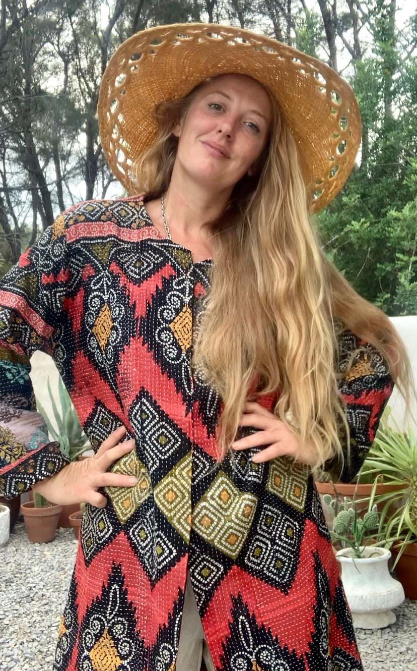 Beautiful handmade Indian Kantha long jacket up-cycled by Vagabond Ibiza