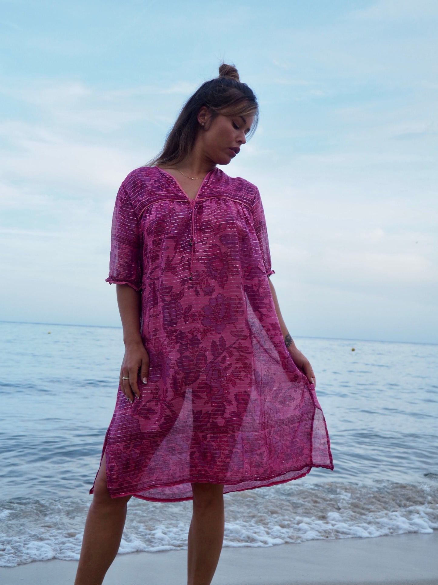 Original vintage 1970’s indian block printed fine cotton gauze dress
