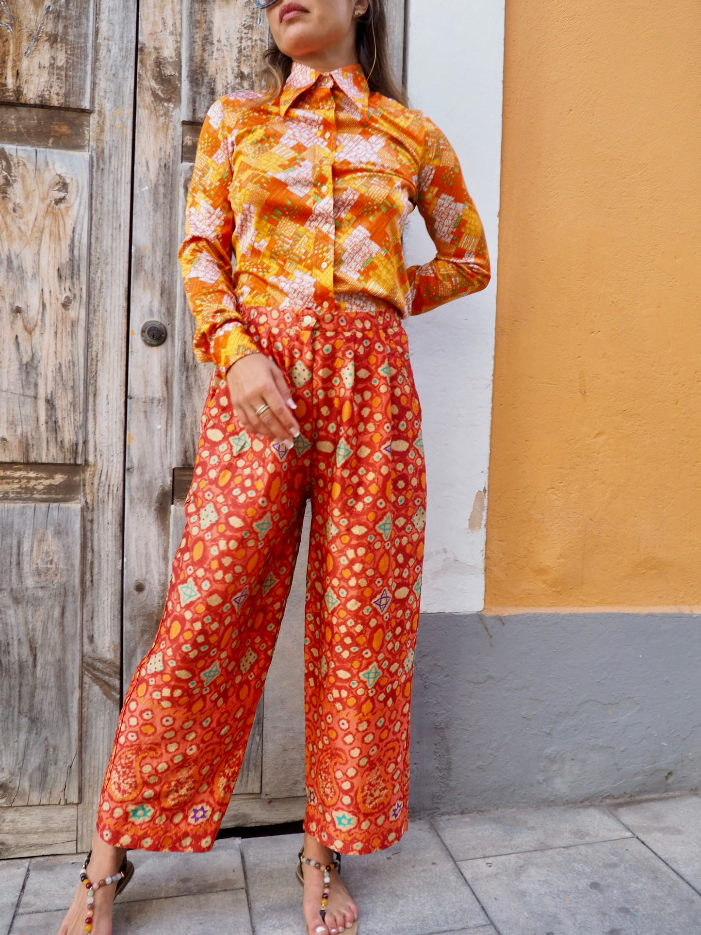 Vintage 1970’s Indonesian orange printed pants