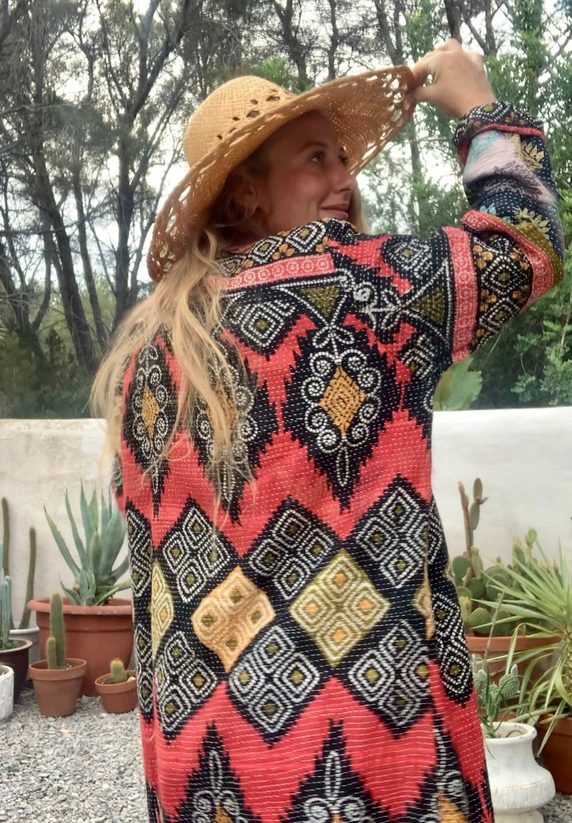 Beautiful handmade Indian Kantha long jacket up-cycled by Vagabond Ibiza