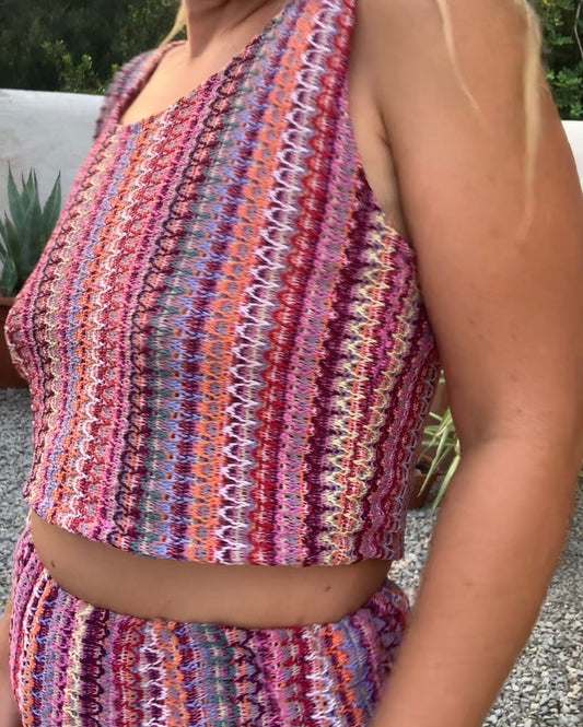 Up-cycled vintage machine knitted crop top made by Vagabond Ibiza
