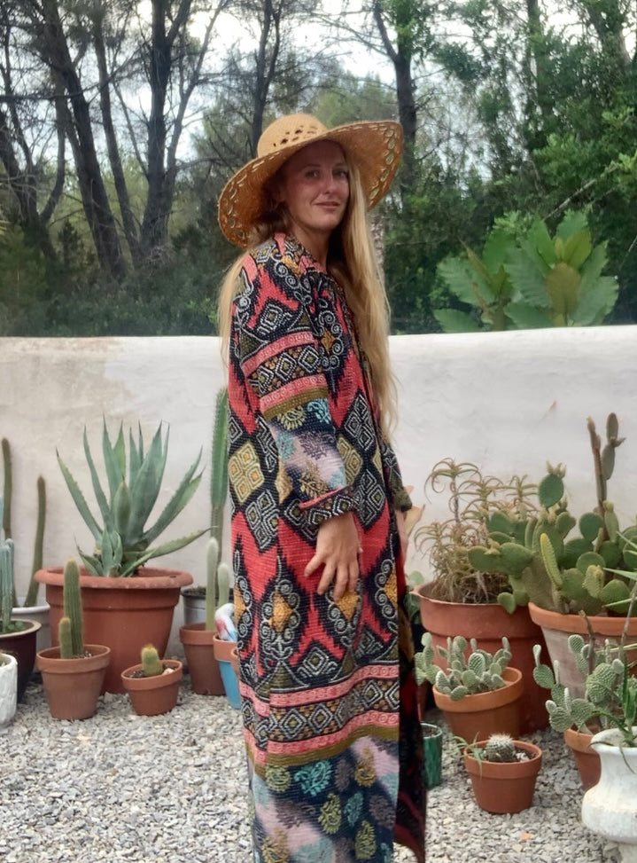 Beautiful handmade Indian Kantha long jacket up-cycled by Vagabond Ibiza