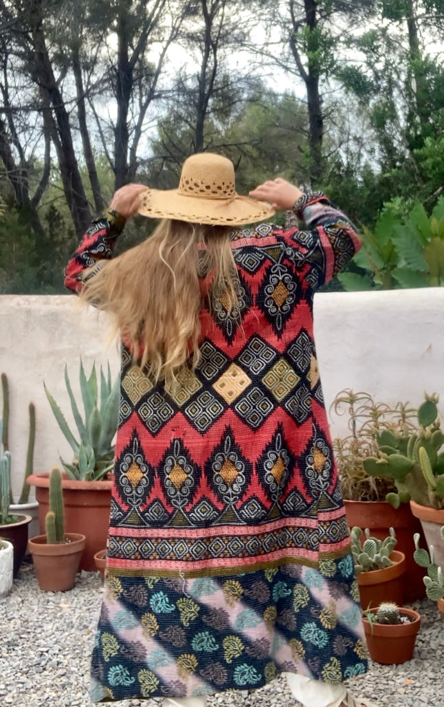 Beautiful handmade Indian Kantha long jacket up-cycled by Vagabond Ibiza