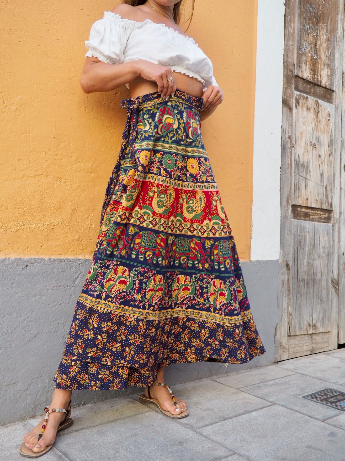 Vintage Indian 1970’s cotton block printed wrap skirt