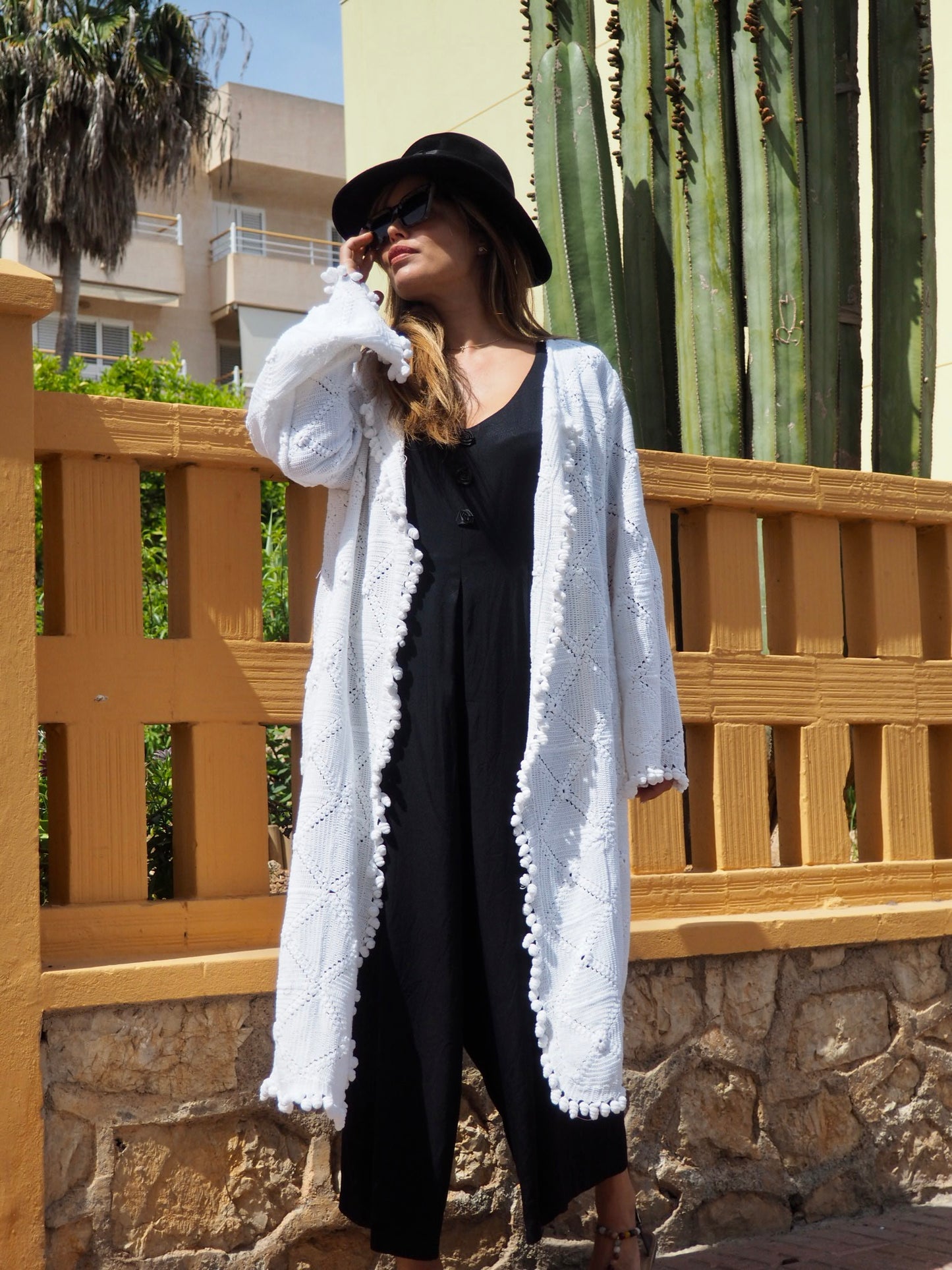 White vintage crochet jacket up-cycled by Vagabond ibiza