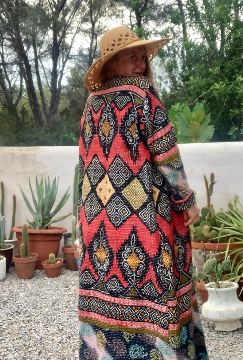 Beautiful handmade Indian Kantha long jacket up-cycled by Vagabond Ibiza