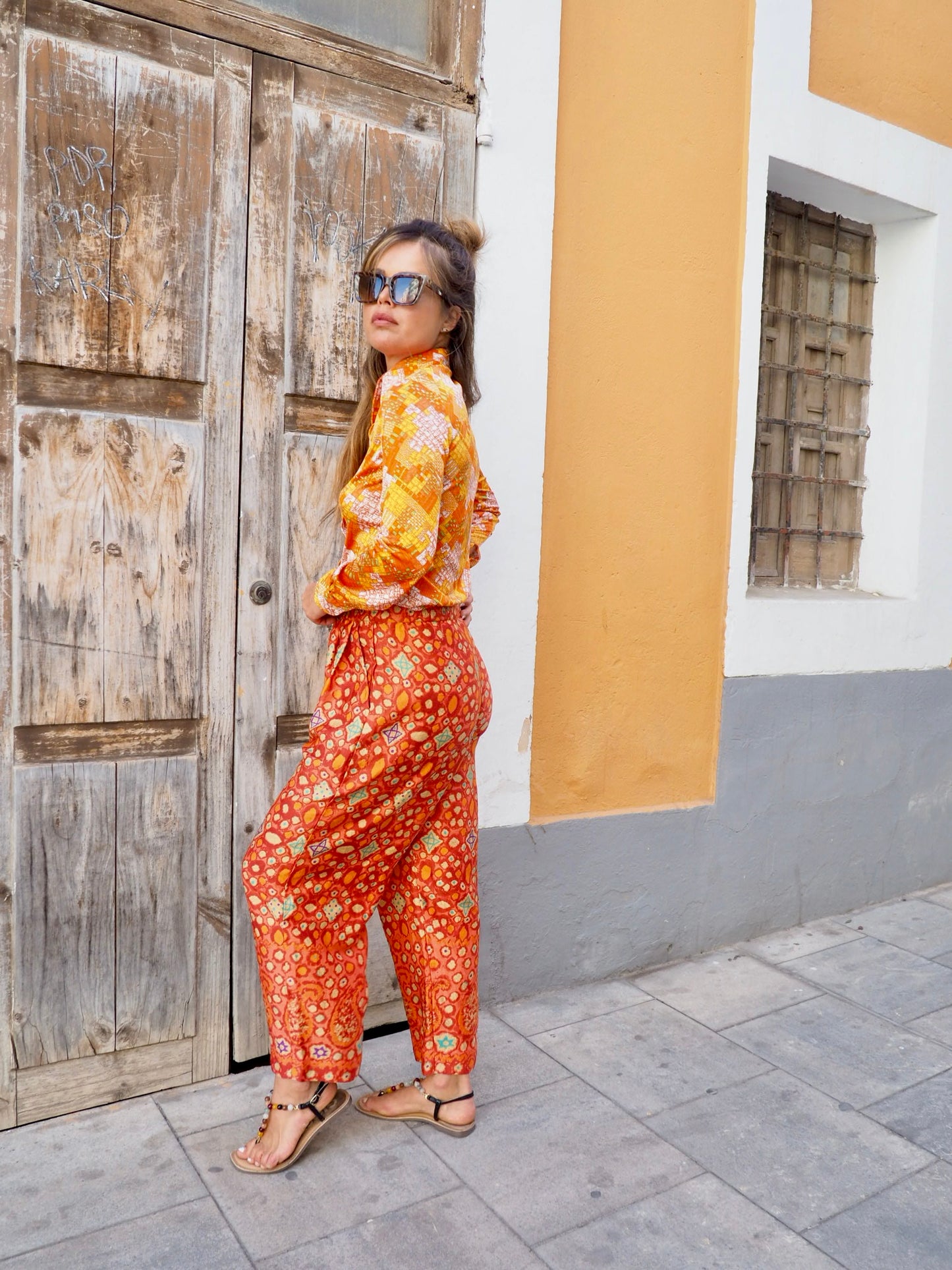 Vintage 1970’s Indonesian orange printed pants