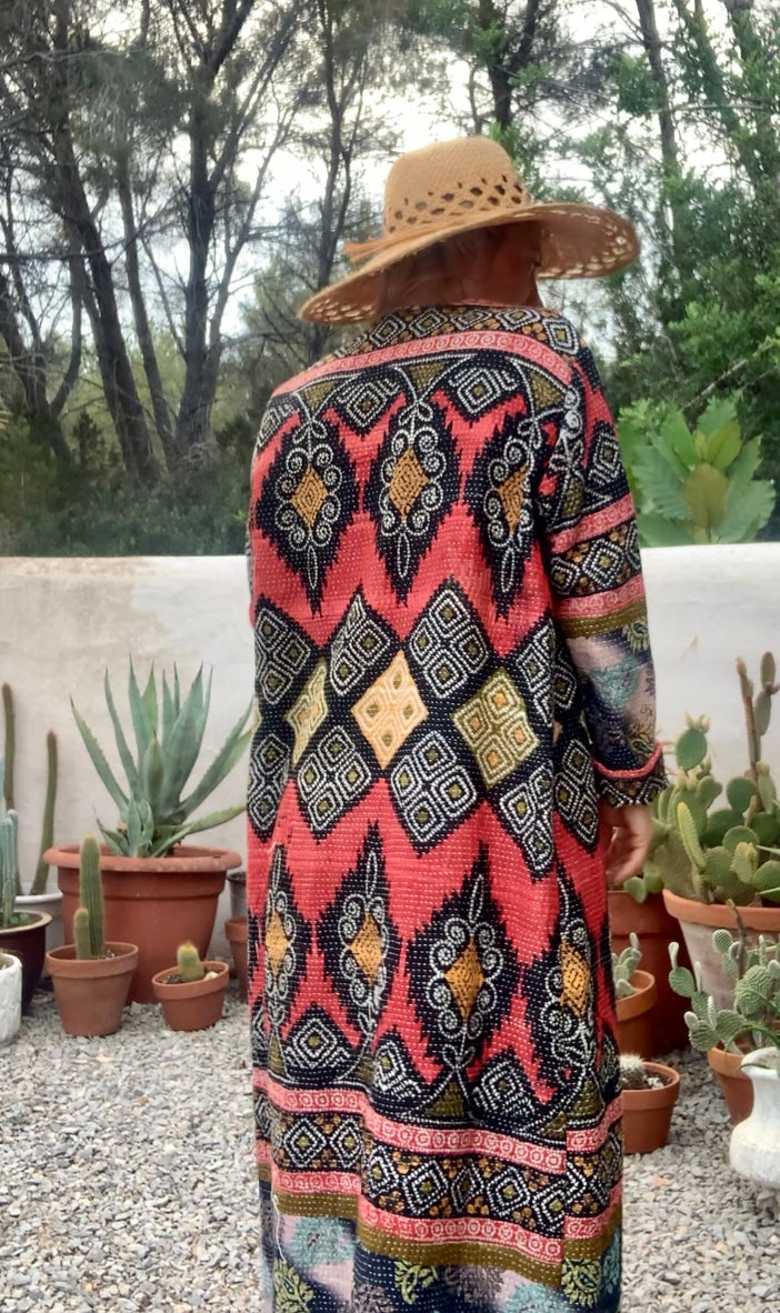 Beautiful handmade Indian Kantha long jacket up-cycled by Vagabond Ibiza