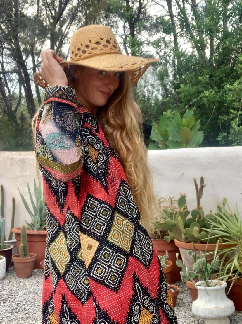 Beautiful handmade Indian Kantha long jacket up-cycled by Vagabond Ibiza