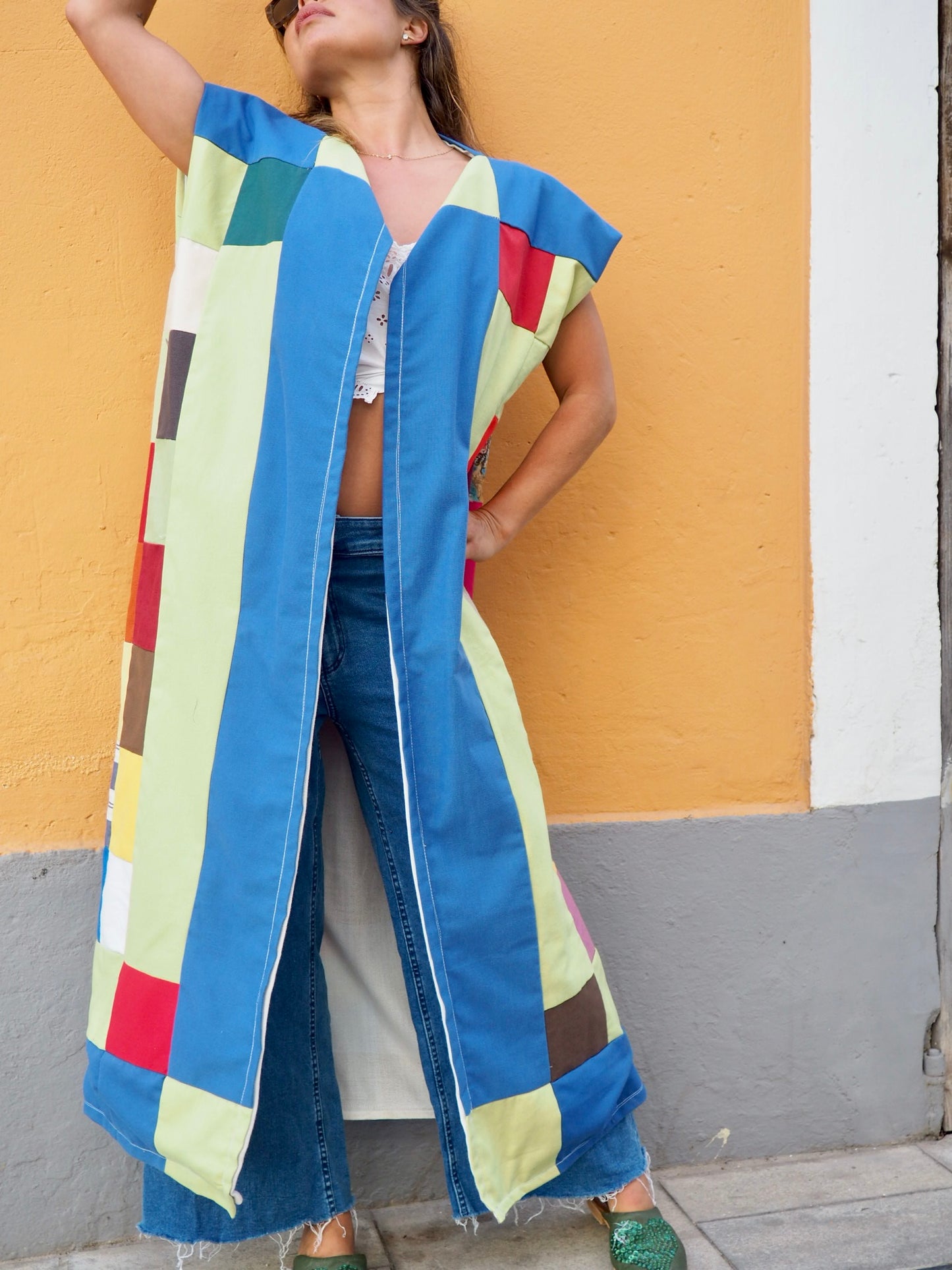 Handmade patchwork cotton waistcoat jacket made in Ibiza by Vagabond Ibiza