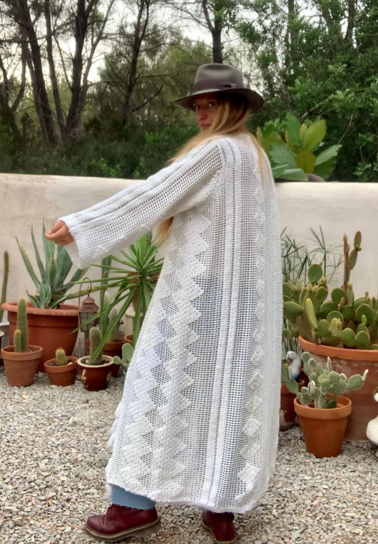 Vintage white crochet jacket with tásales up-cycled by Vagabond Ibiza