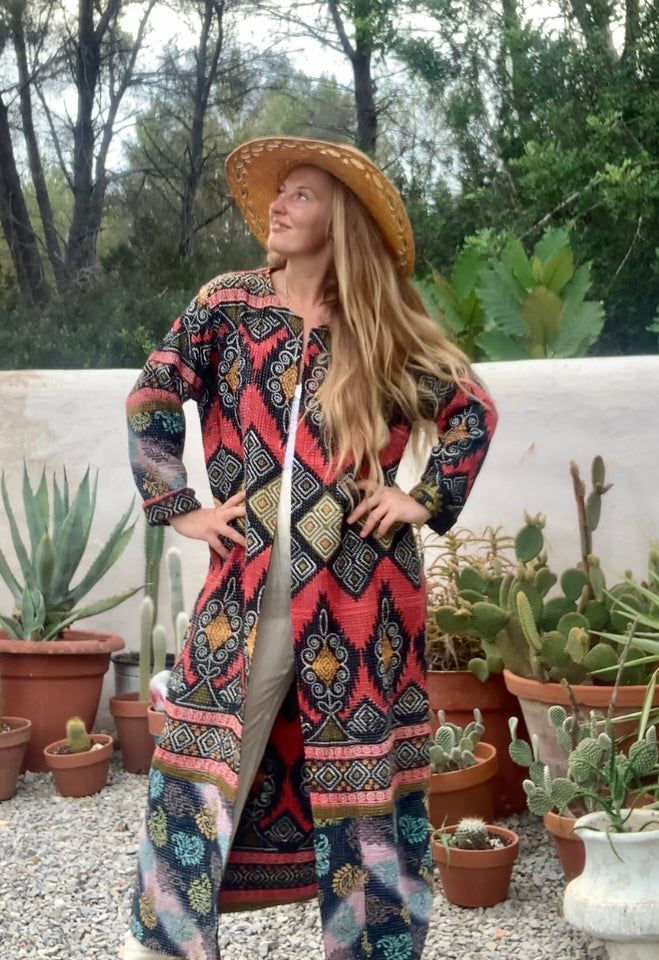 Beautiful handmade Indian Kantha long jacket up-cycled by Vagabond Ibiza