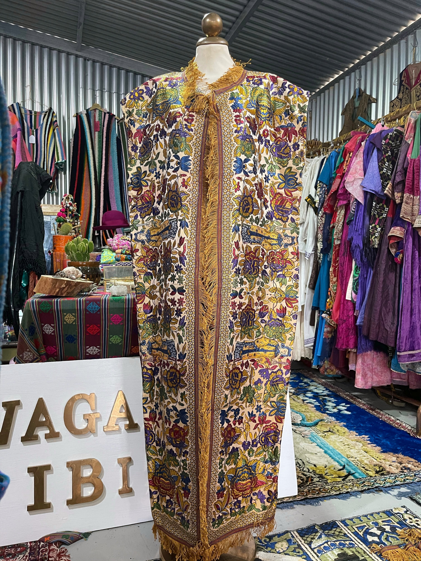 Amazing vintage 1970’s gold and rainbow woven textiles up-cycled by Vagabond Ibiza