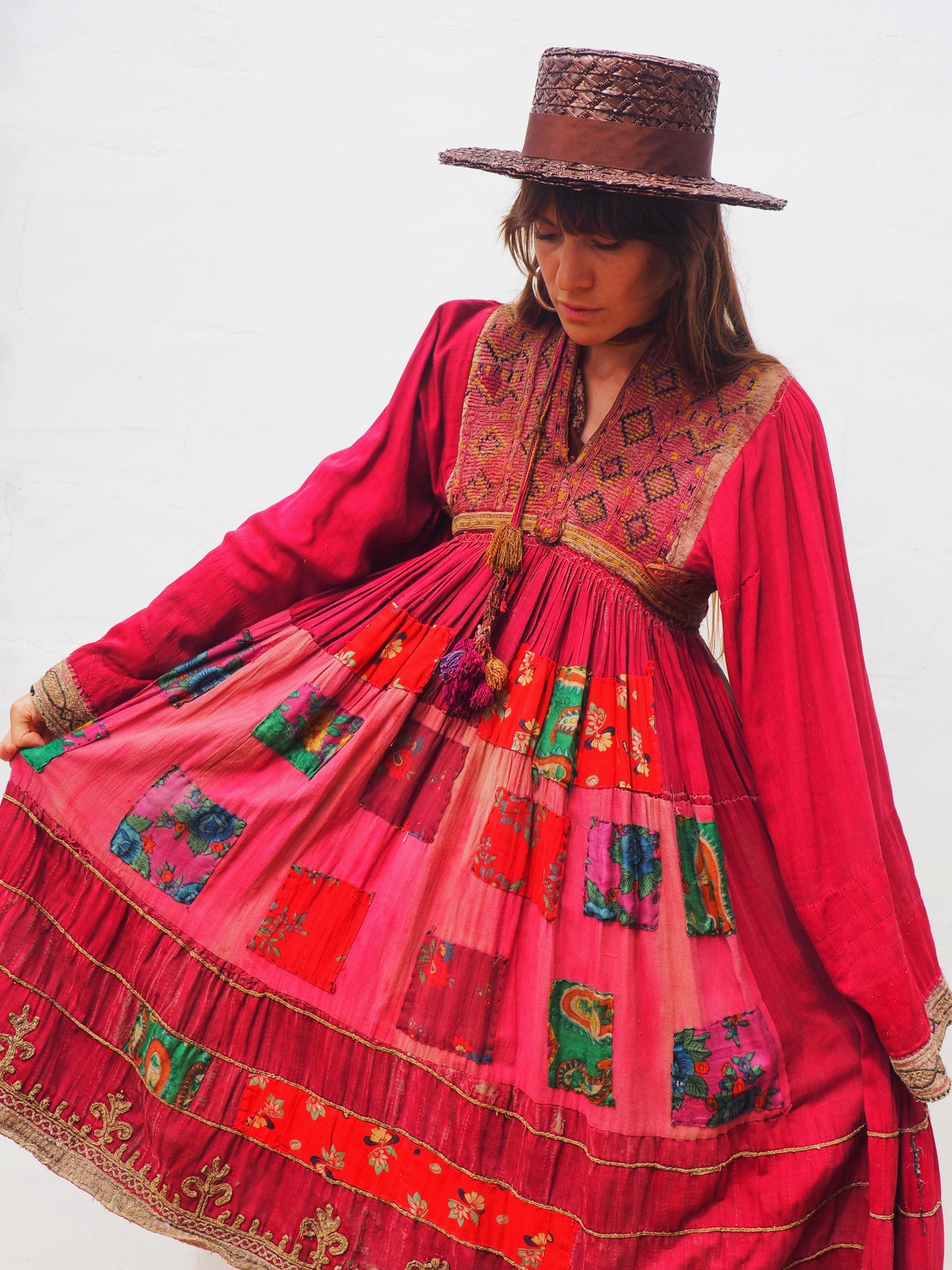 Antique Afghan patchwork embroidered cotton dress | vagabond ibiza