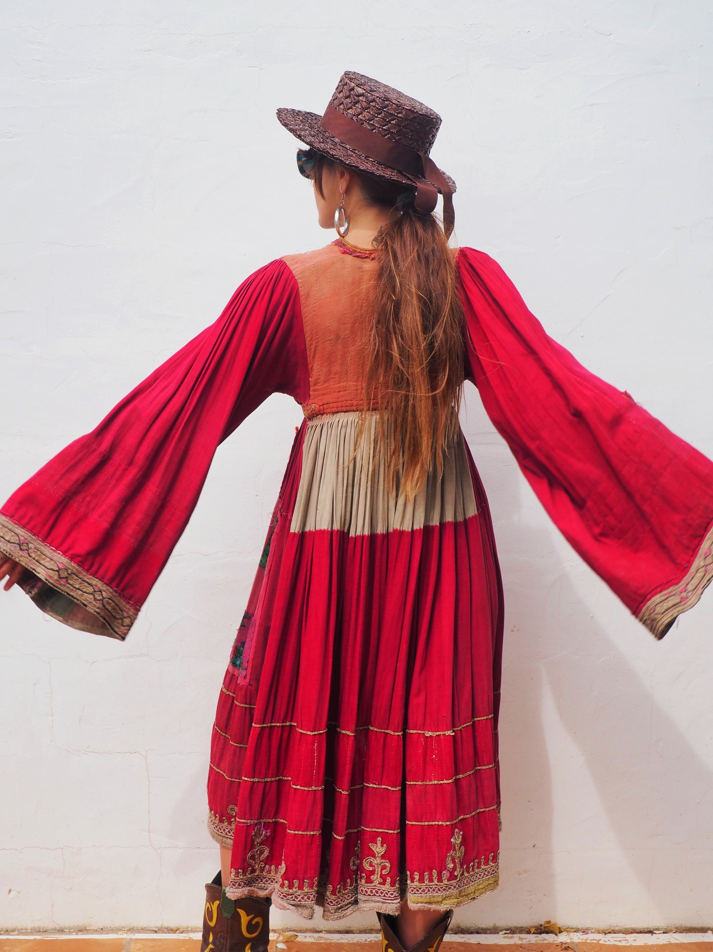 Antique Afghan patchwork embroidered cotton dress | vagabond ibiza