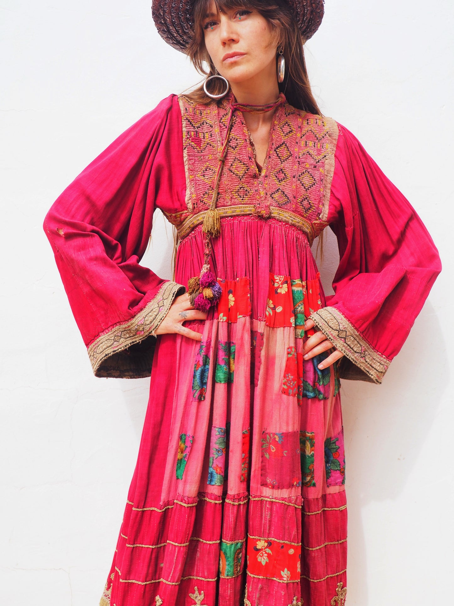 Antique Afghan patchwork embroidered cotton dress | vagabond ibiza