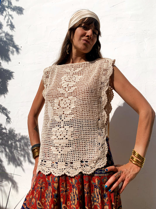 Antique hand made lace work up-cycled top by Vagabond Ibiza | vagabond ibiza