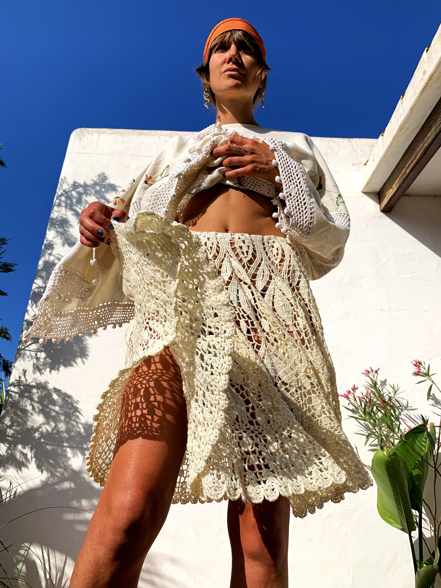Antique Lace up-cycled skirt made in Ibiza by Vagabond Ibiza
