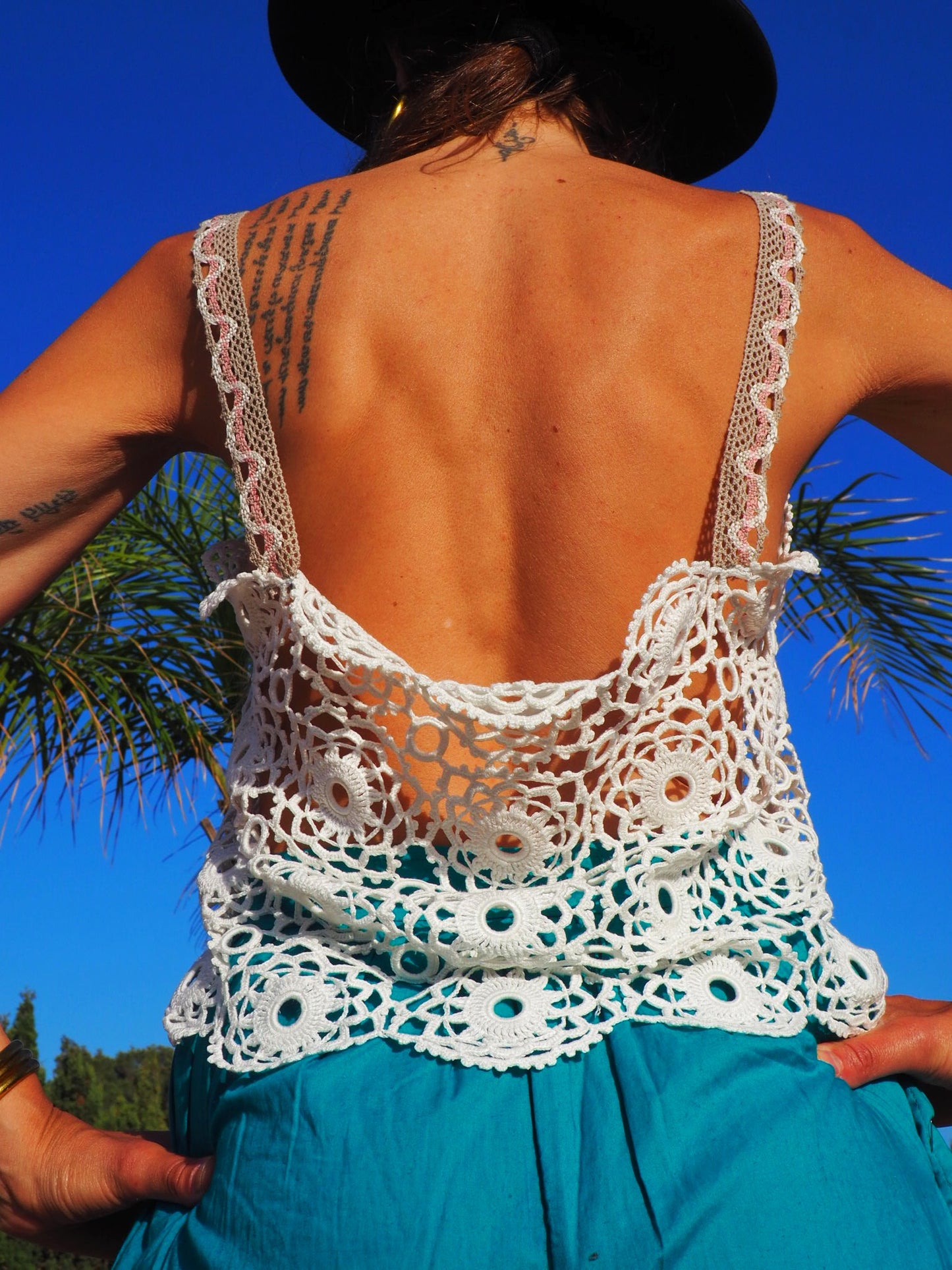 Antique Lace crochet up-cycled top by Vagabond Ibiza