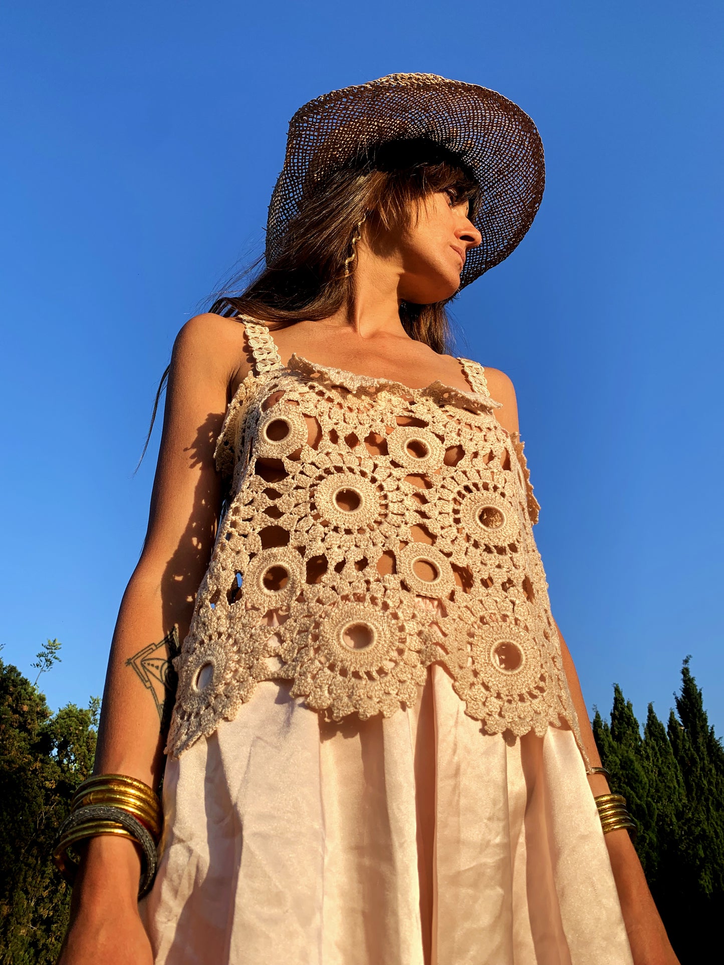 Antique Lace up-cycled crop top by Vagabond Ibiza