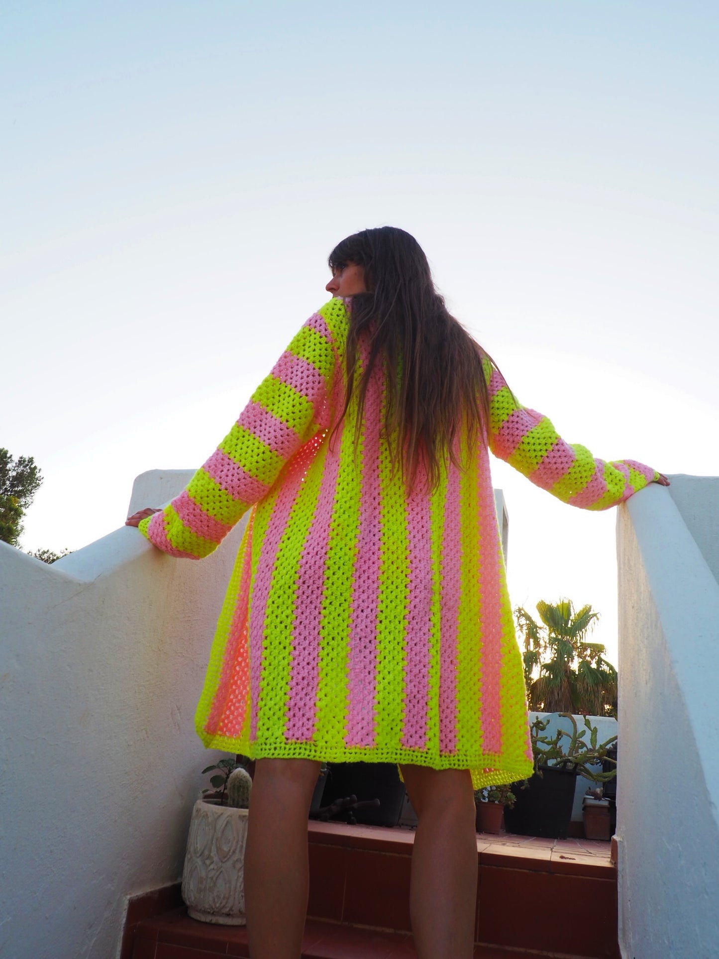 Candy Striped vintage wool crochet jacket up-cycled by Vagabond Ibiza