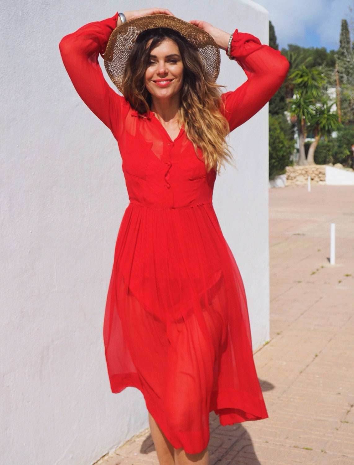 INCREDIBLY SEXY 1970’s RED HOT FRENCH SILK SHEER DRESS