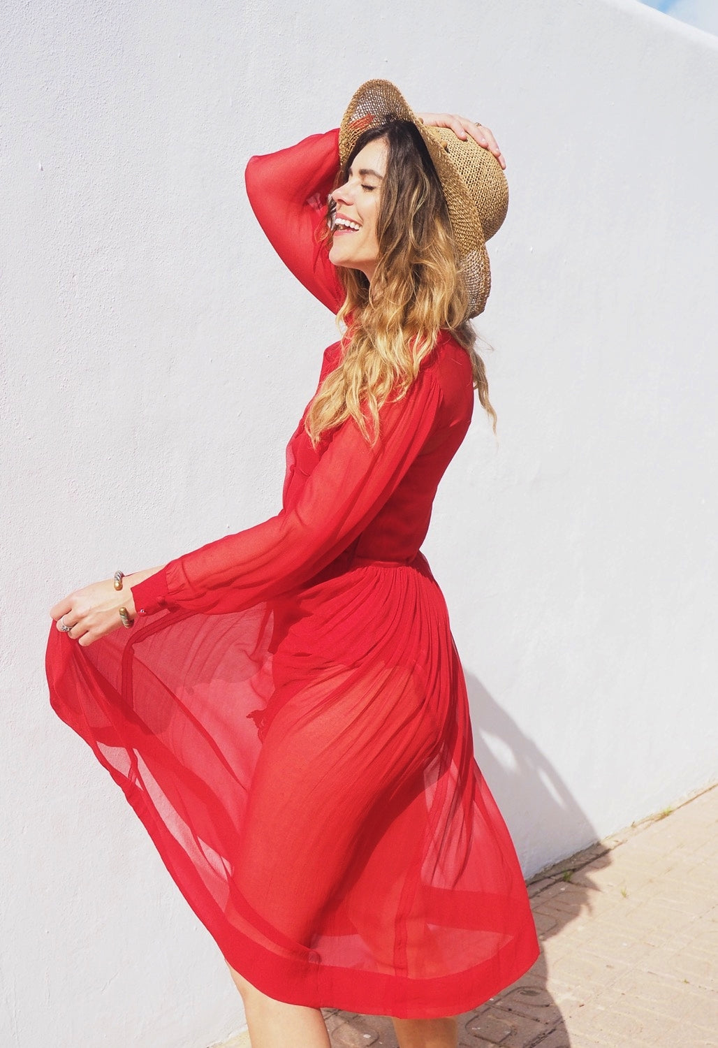 INCREDIBLY SEXY 1970’s RED HOT FRENCH SILK SHEER DRESS