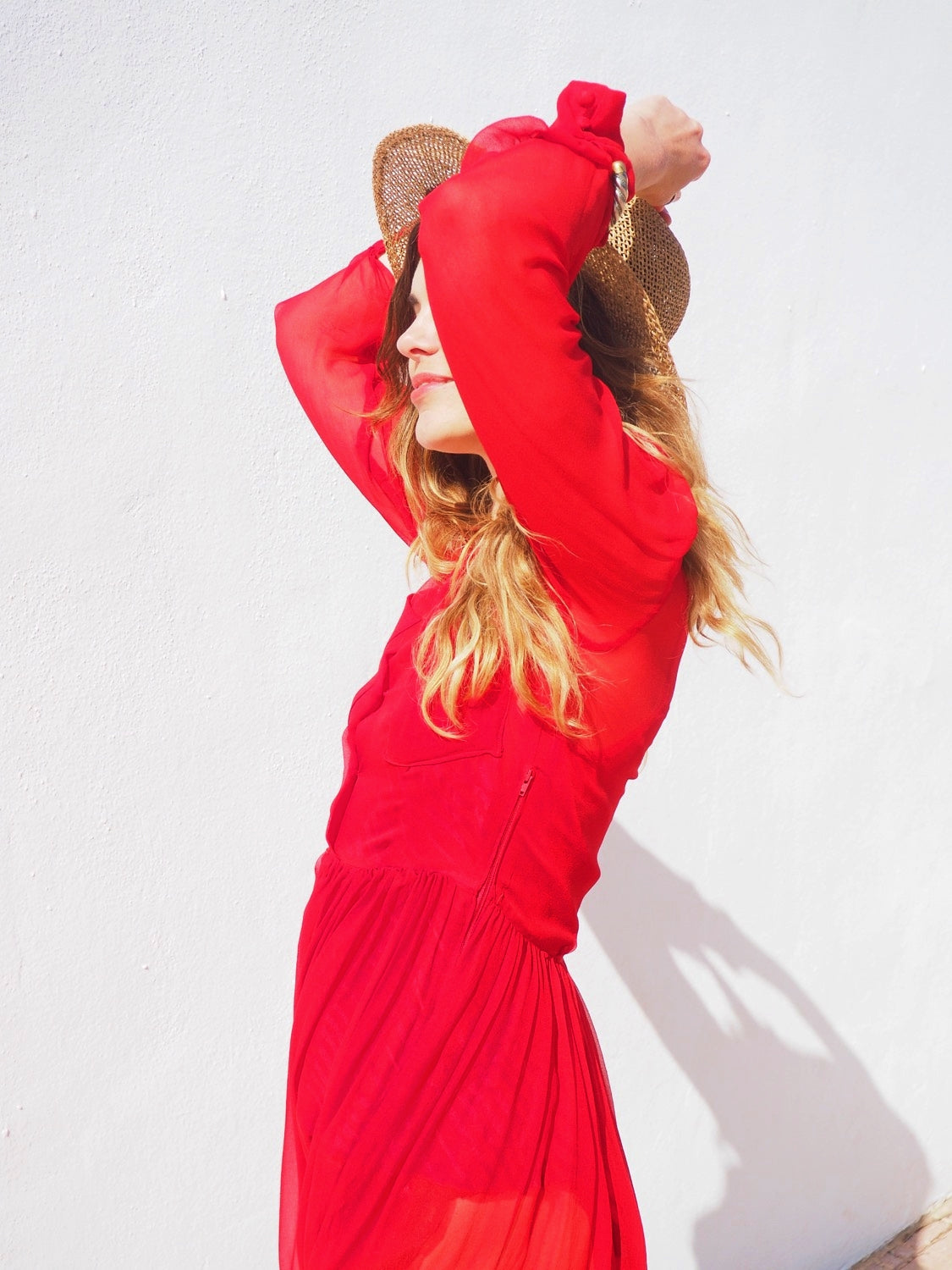 INCREDIBLY SEXY 1970’s RED HOT FRENCH SILK SHEER DRESS