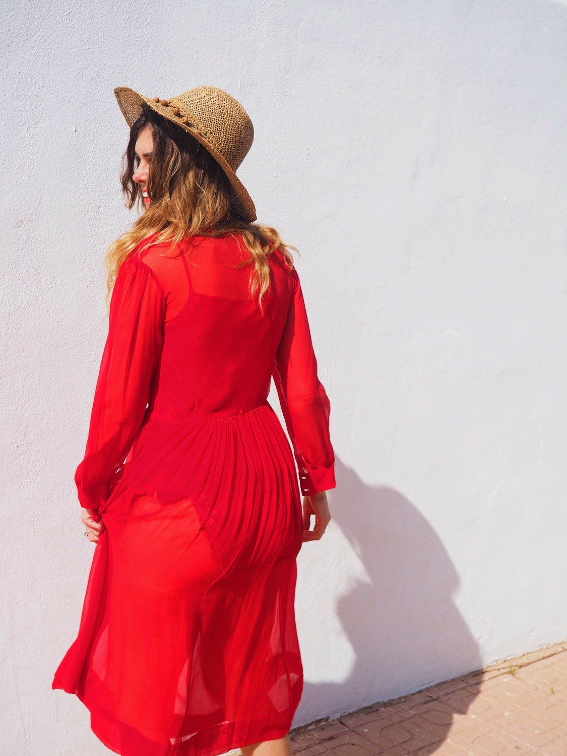 INCREDIBLY SEXY 1970’s RED HOT FRENCH SILK SHEER DRESS