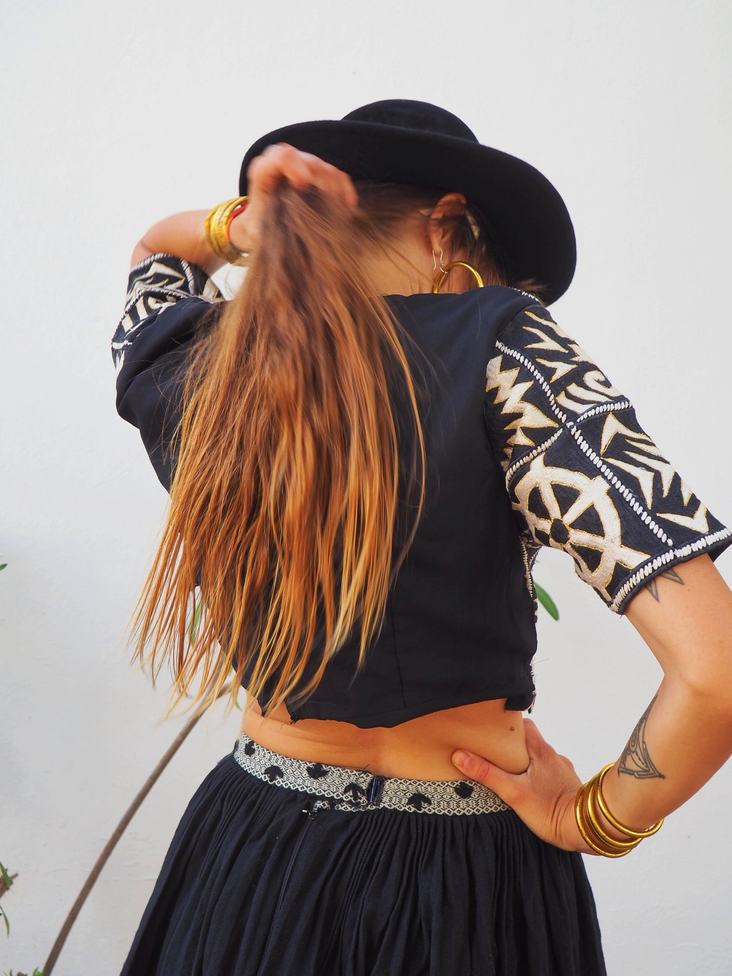 Indian black and white embroidered crop top with sleeves