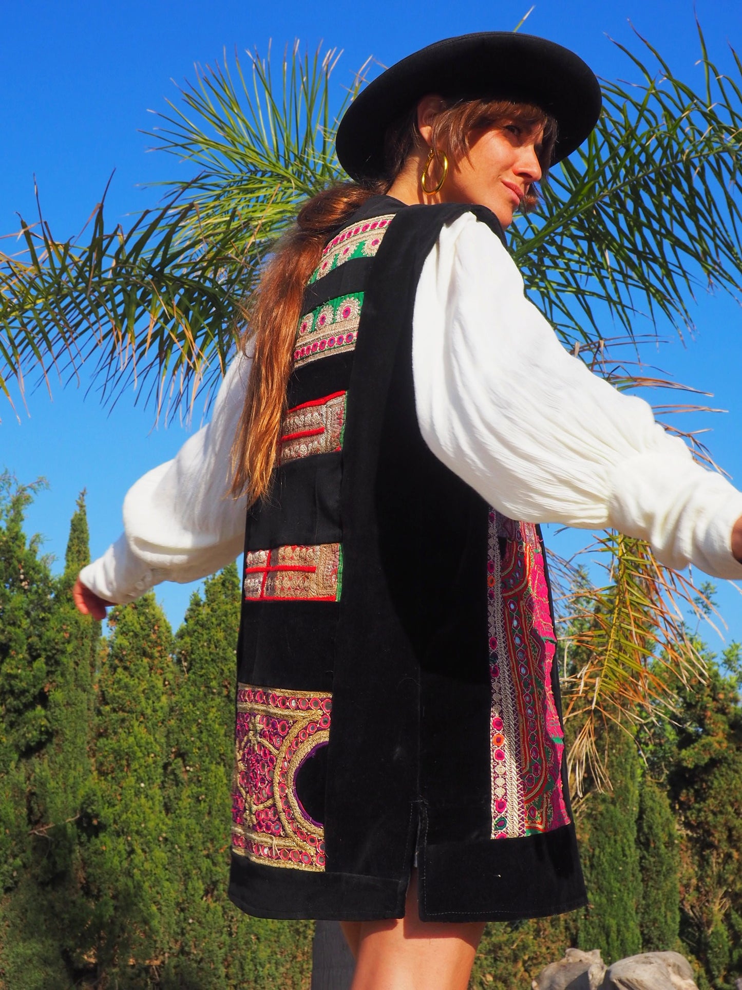 ONE OF A KIND VELVET WAISTCOAT HANDMADE FROM INDIAN AND AFGHAN MIRROR WORK