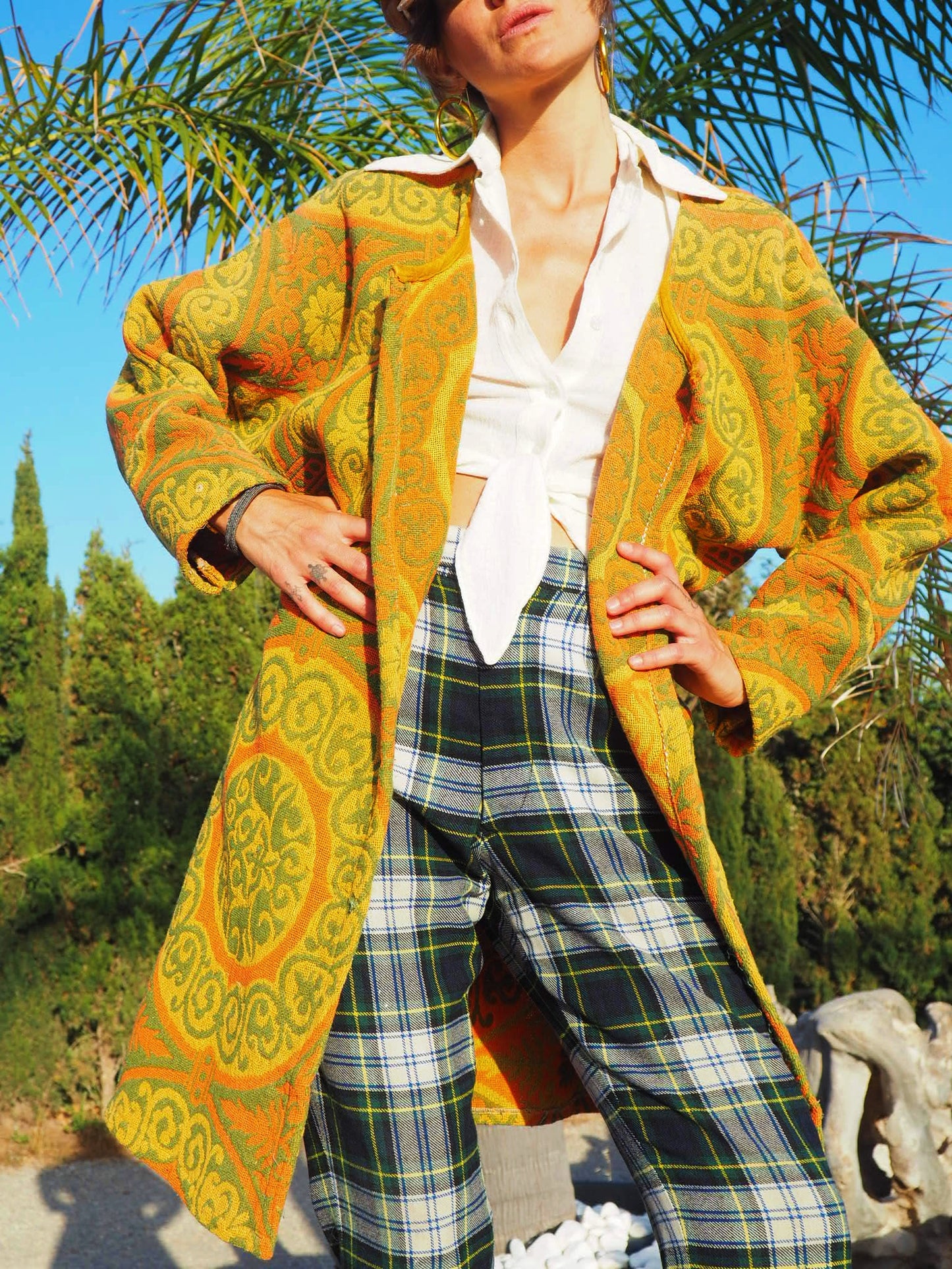 Original Vintage 1970’s cotton curtain fabric up-cycled jacket by Vagabond Ibiza