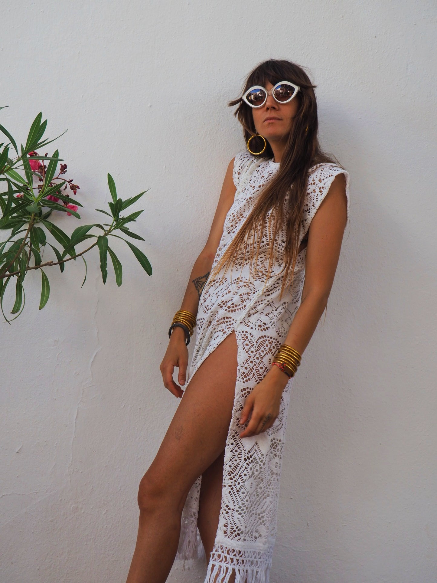 White vintage lace crochet dress up-cycled by Vagabond Ibiza