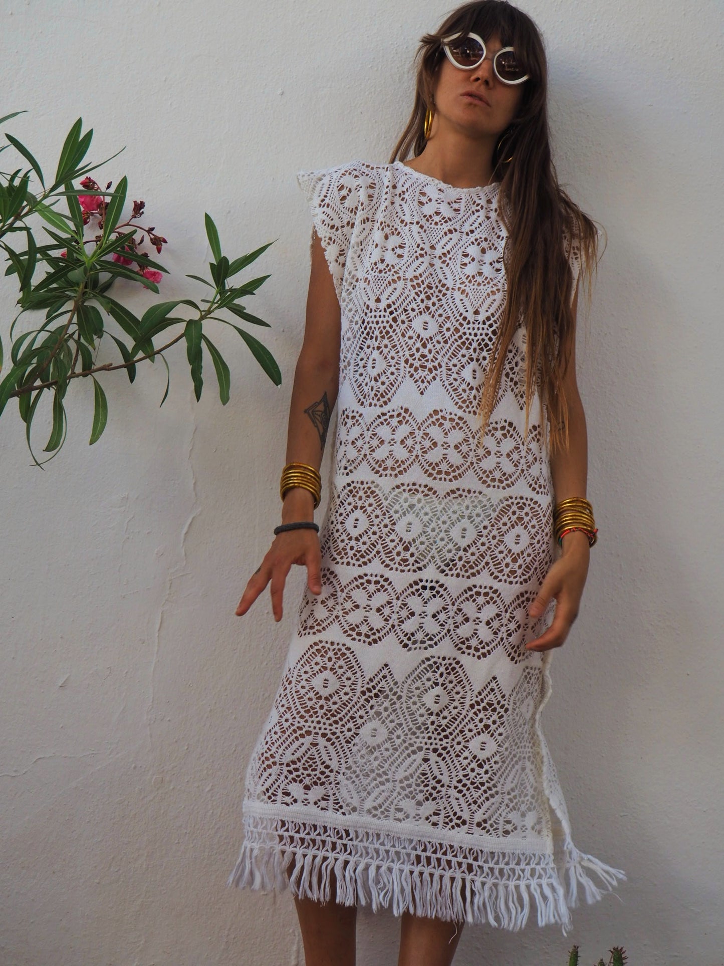 White vintage lace crochet dress up-cycled by Vagabond Ibiza