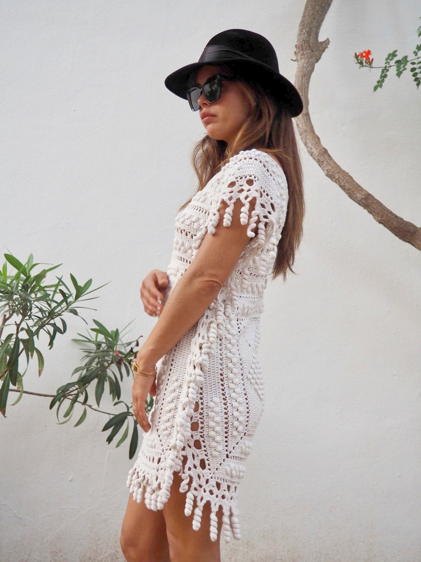 Vintage white 1960’s handmade detailed crochet lace dress up-cycled by Vagabond Ibiza.