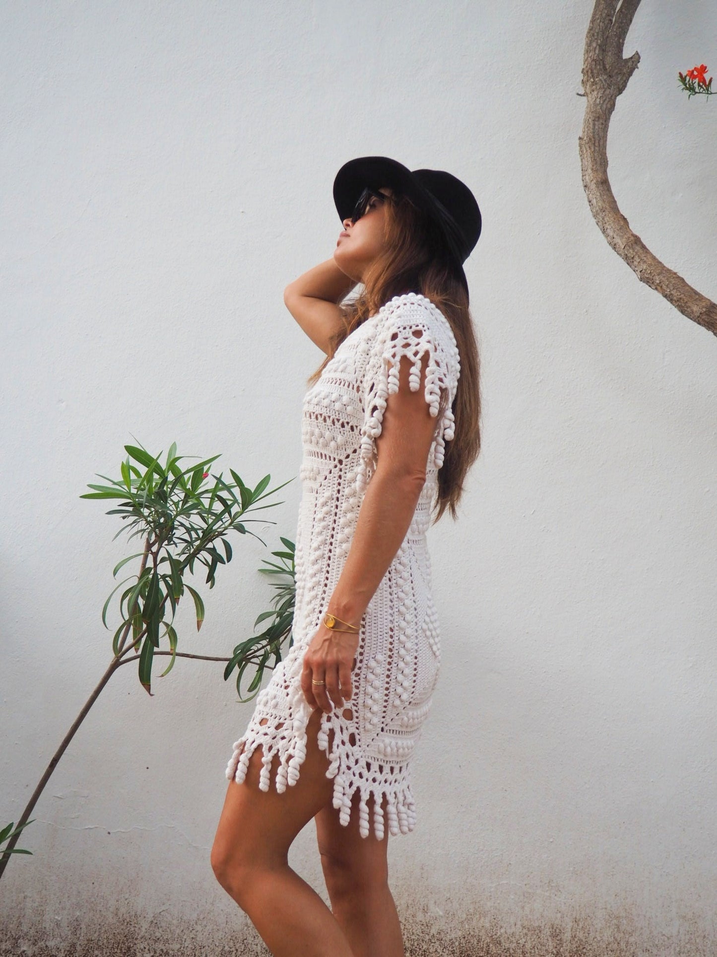 Vintage white 1960’s handmade detailed crochet lace dress up-cycled by Vagabond Ibiza.