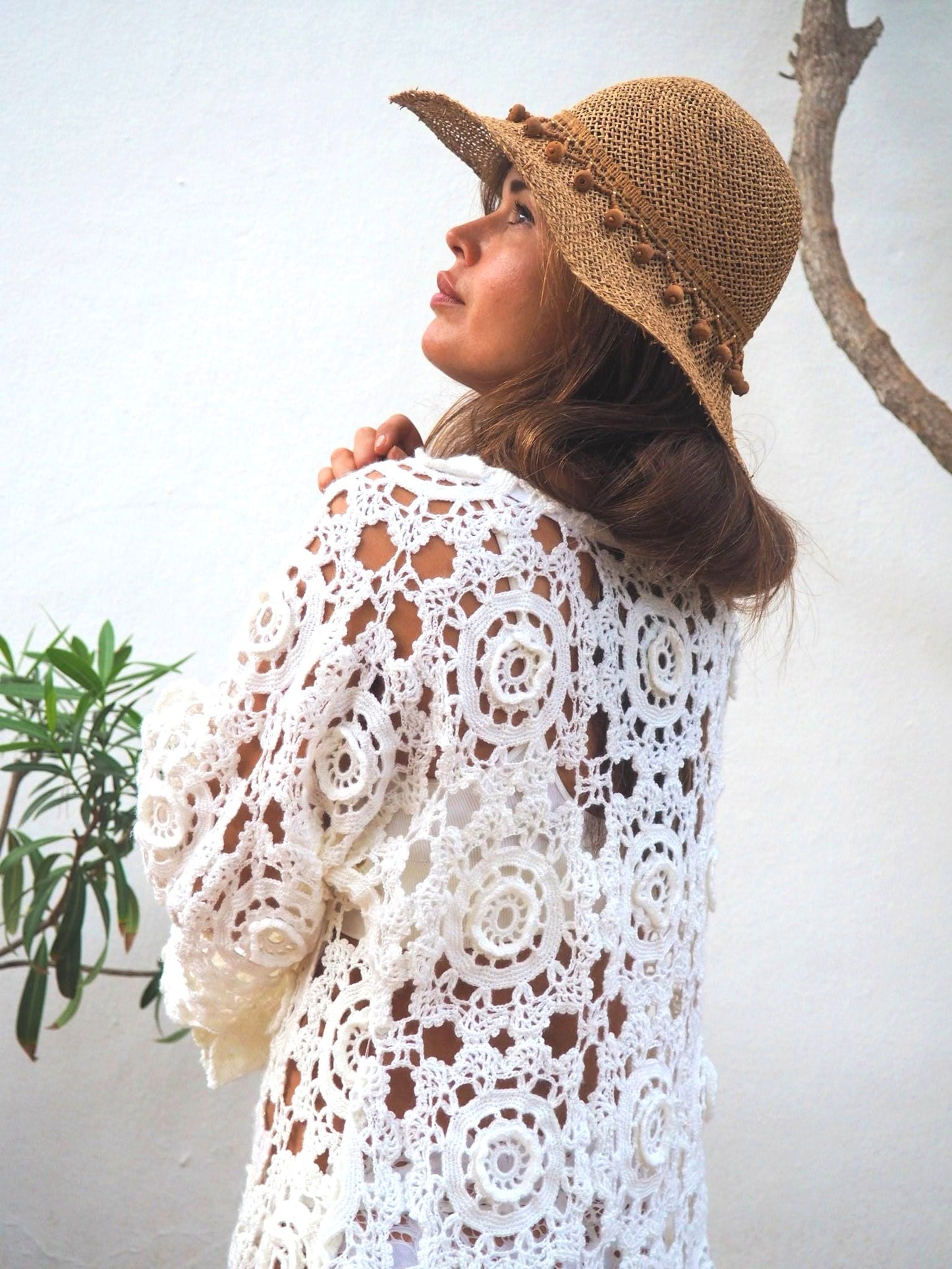 Off white 1960’s hand made crochet lace dress with bell sleeves
