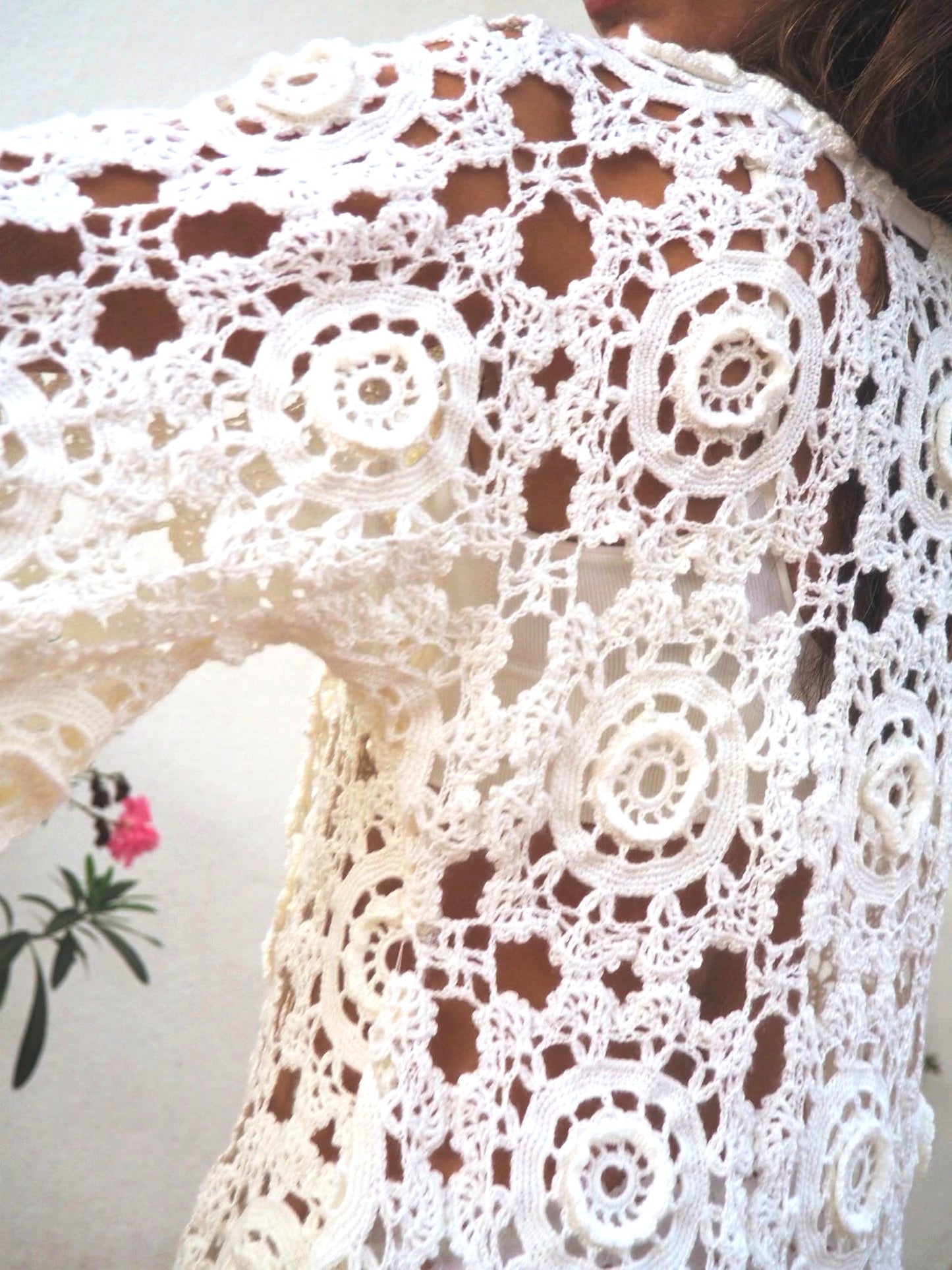 Off white 1960’s hand made crochet lace dress with bell sleeves