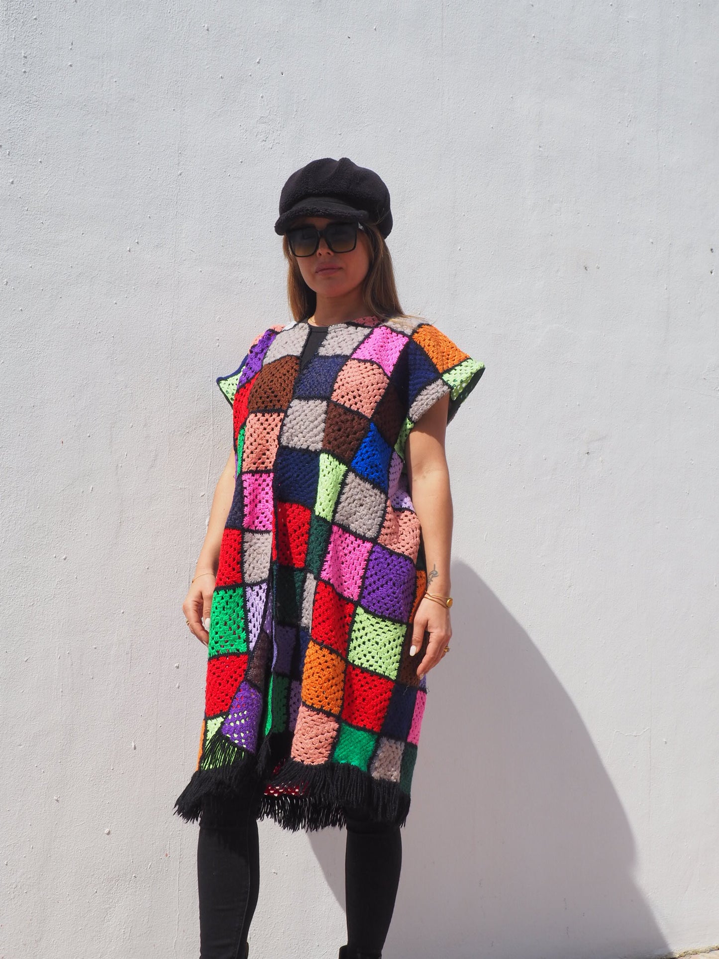 Colourful Vintage crochet waistcoat jacket up-cycled fashion by Vagabond Ibiza