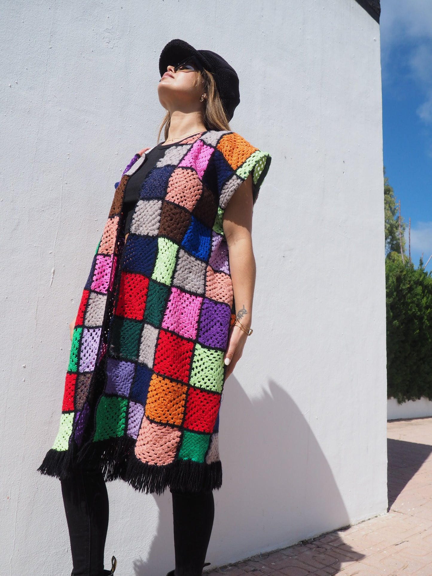 Colourful Vintage crochet waistcoat jacket up-cycled fashion by Vagabond Ibiza