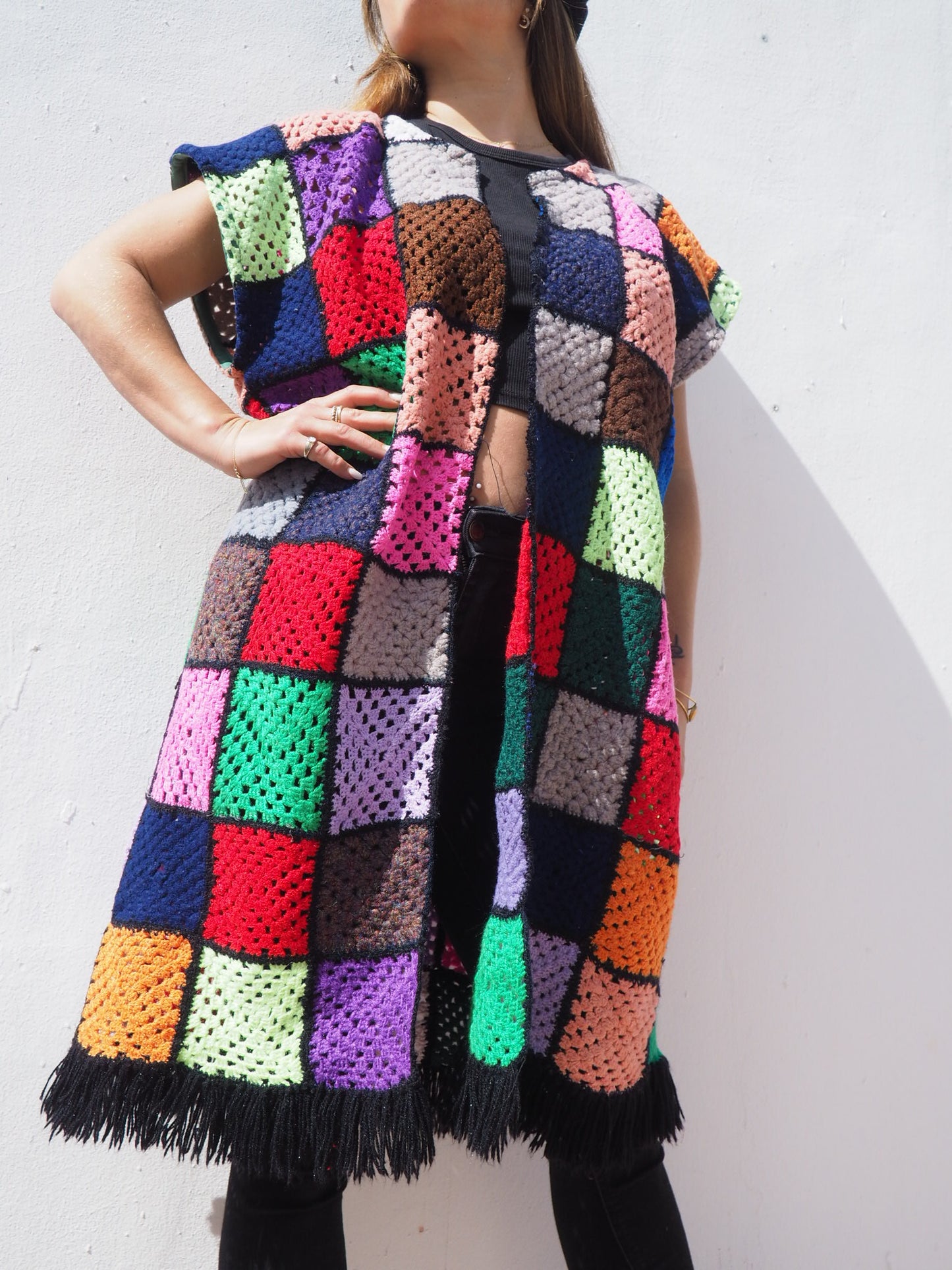 Colourful Vintage crochet waistcoat jacket up-cycled fashion by Vagabond Ibiza