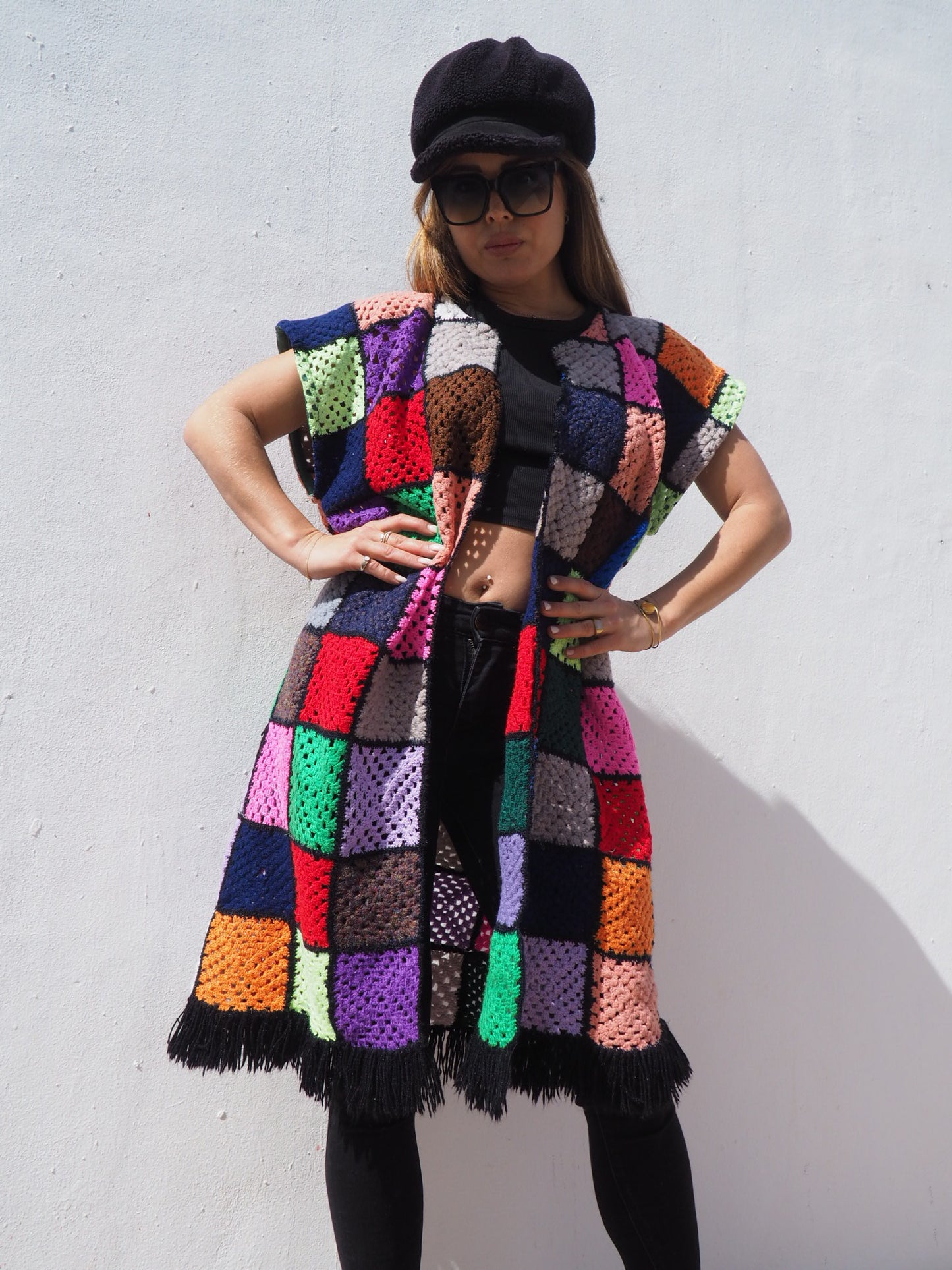 Colourful Vintage crochet waistcoat jacket up-cycled fashion by Vagabond Ibiza