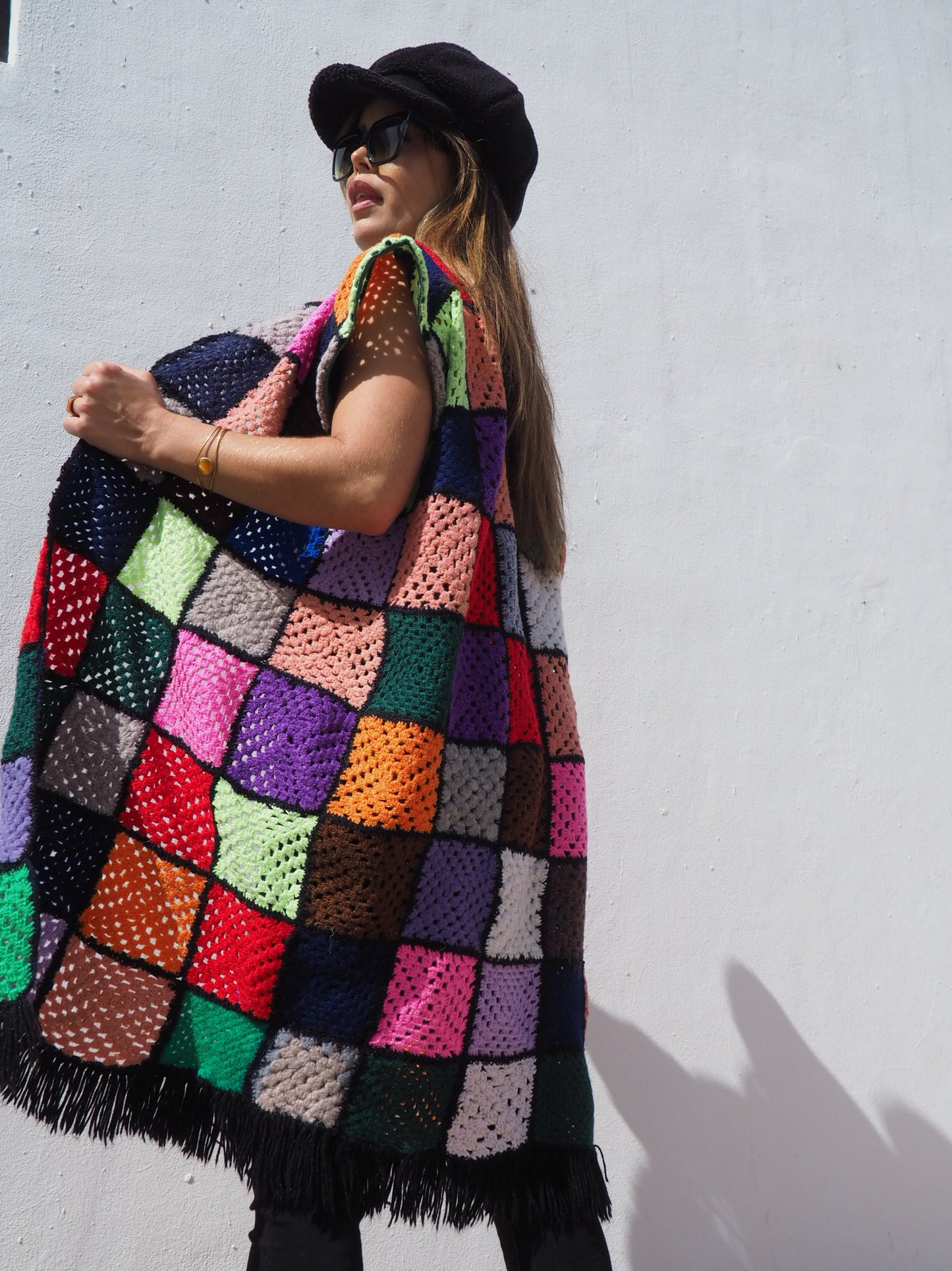 Colourful Vintage crochet waistcoat jacket up-cycled fashion by Vagabond Ibiza