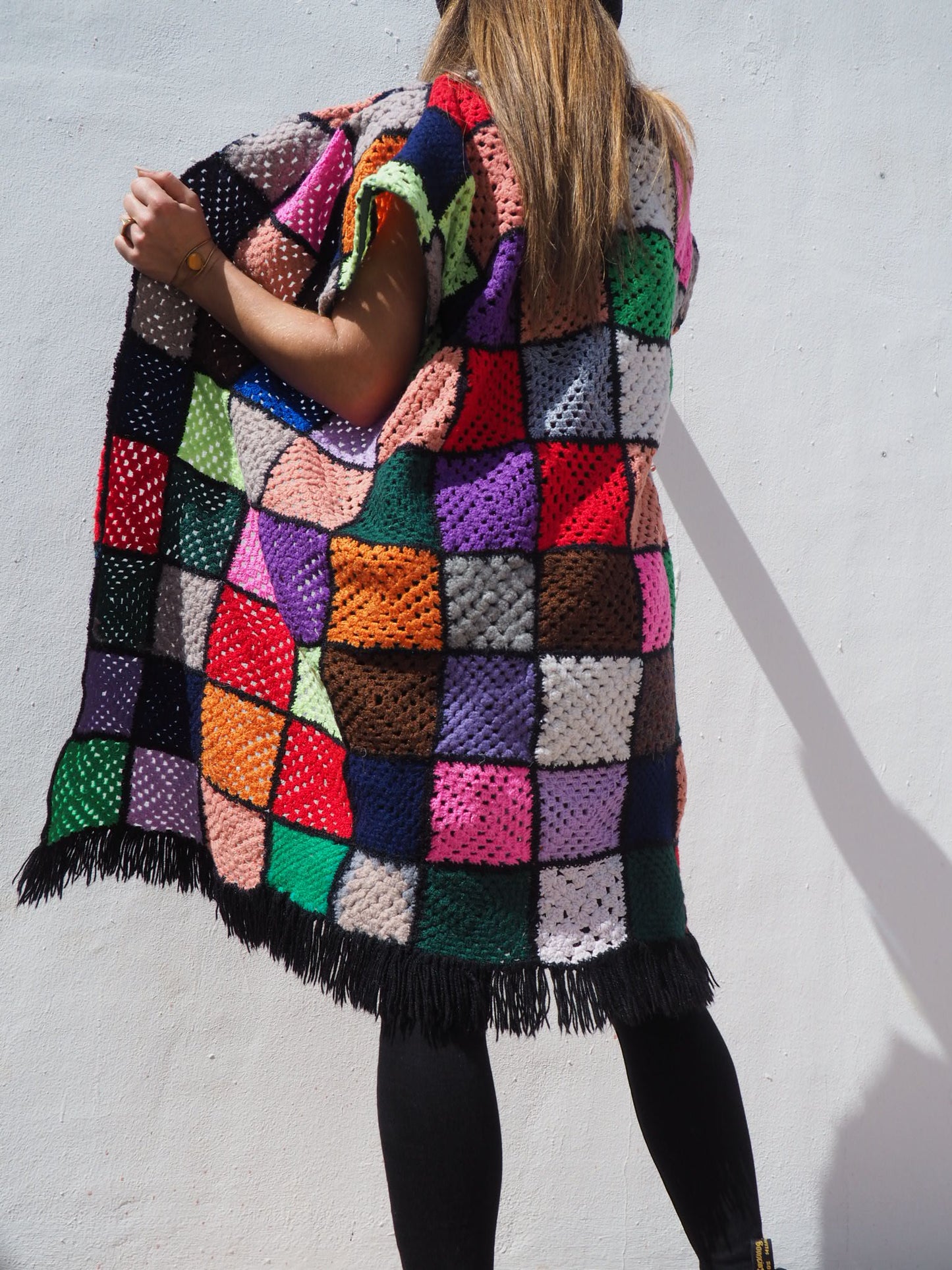 Colourful Vintage crochet waistcoat jacket up-cycled fashion by Vagabond Ibiza