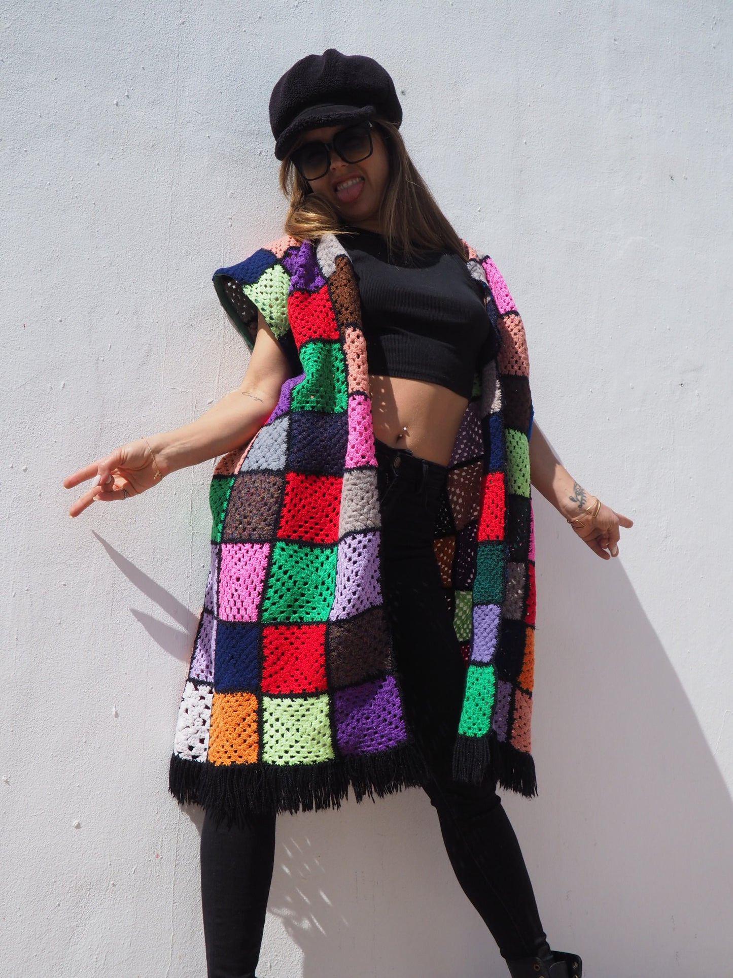 Colourful Vintage crochet waistcoat jacket up-cycled fashion by Vagabond Ibiza