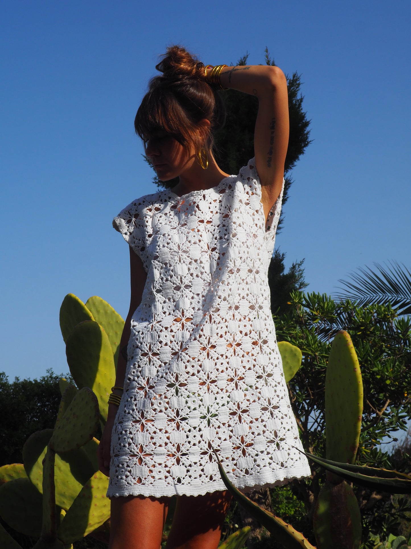 Super cute lace dress or beach cover up made from high quality antique lace crochet up-cycled by Vagabond Ibiza