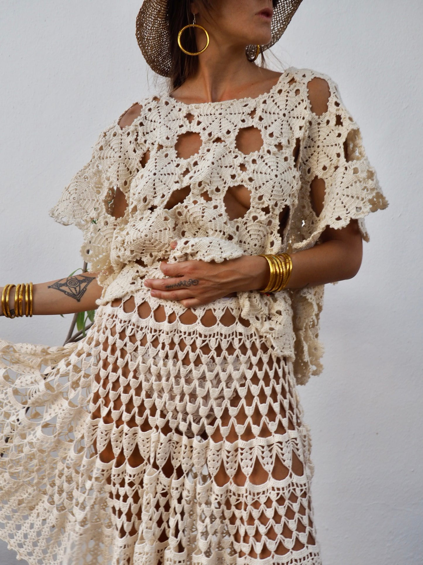 Amazing one off a kind cream vintage crochet lace skirt up-cycled by Vagabond Ibiza