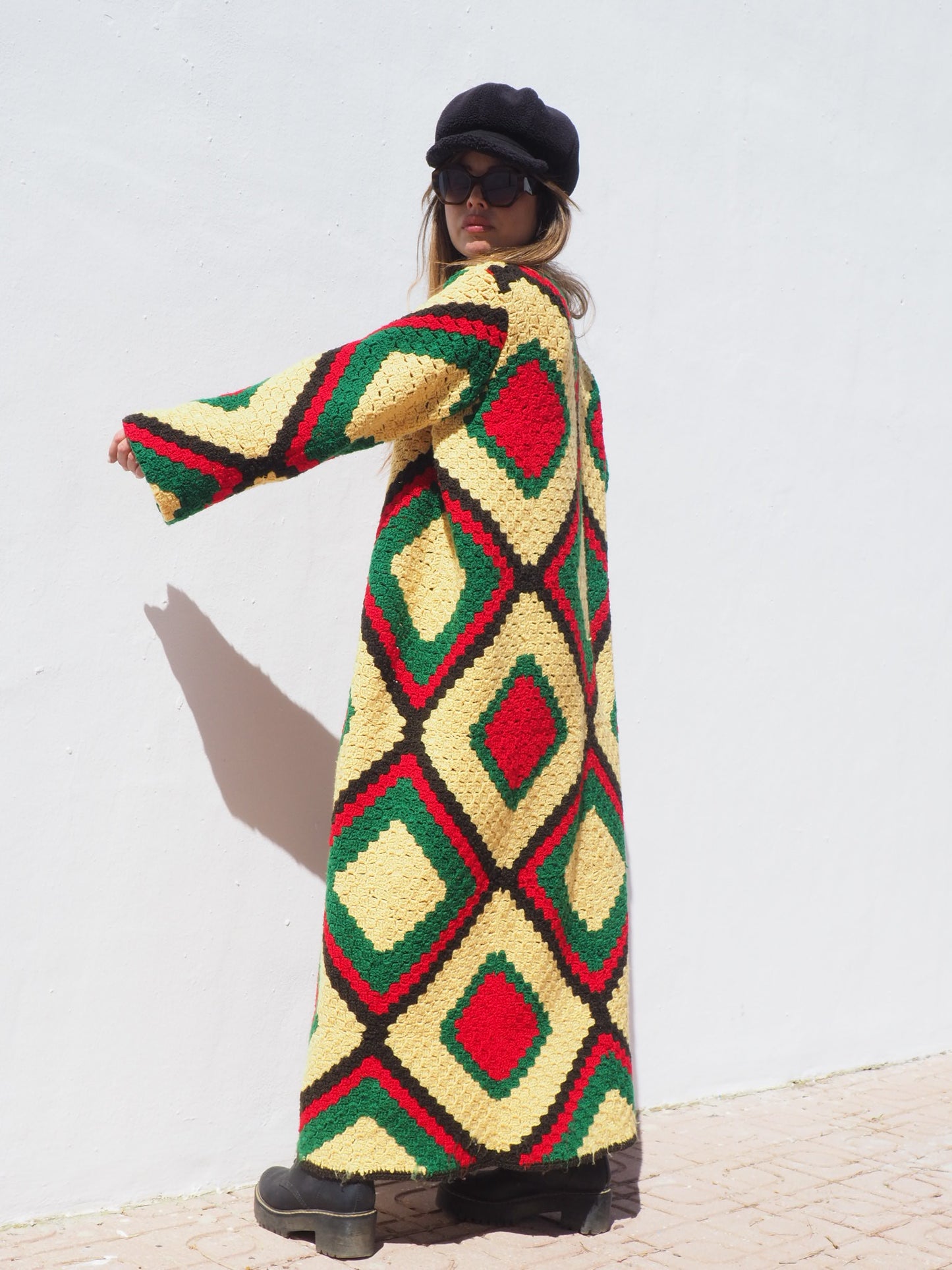 Very colourful handmade vintage crochet jacket by up-cycled by Vagabond Ibiza.